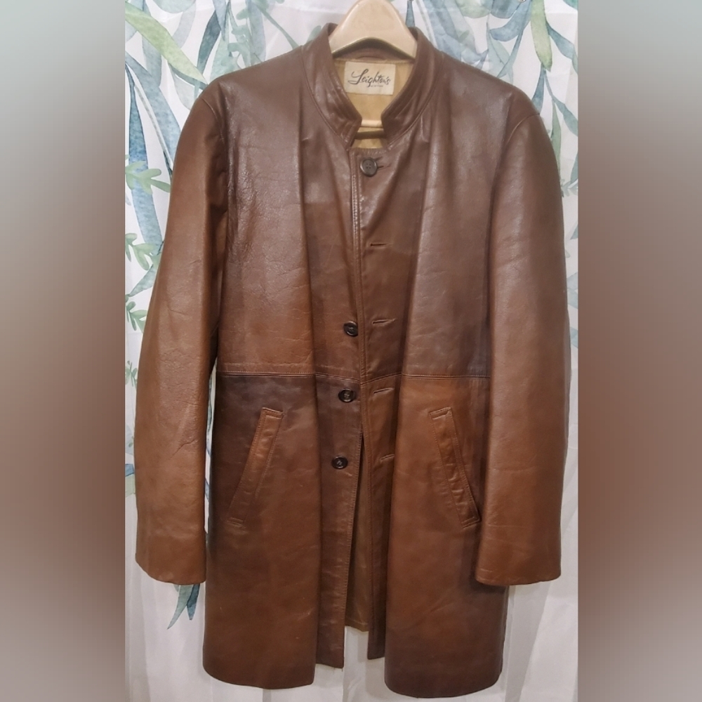Vintage brown leighton's leather trench coat 44